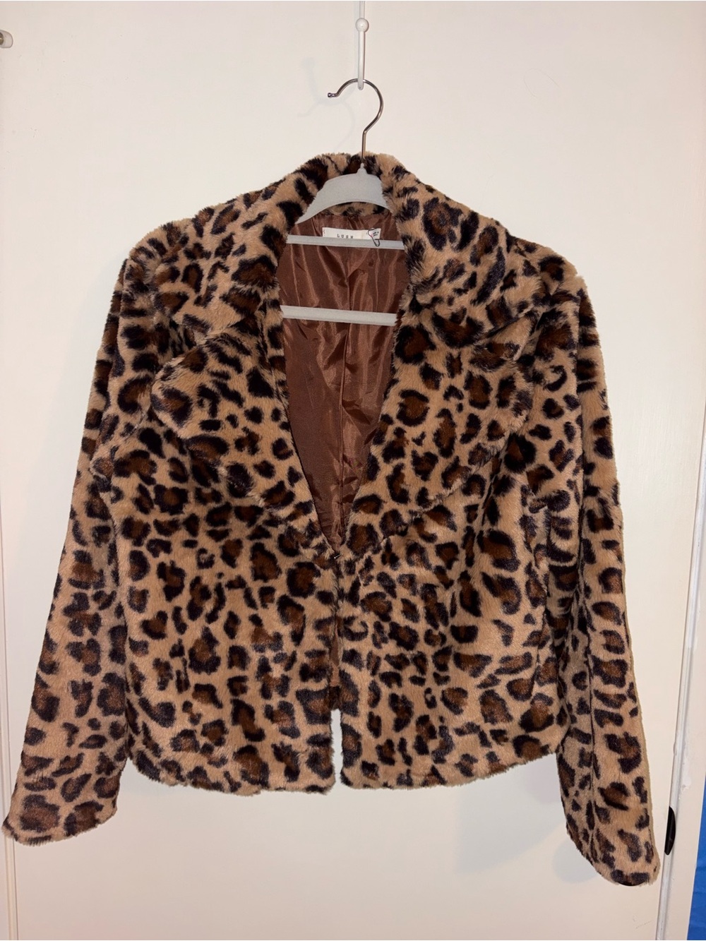 Lush Leopard Print Teddy Jacket - Brown/Black